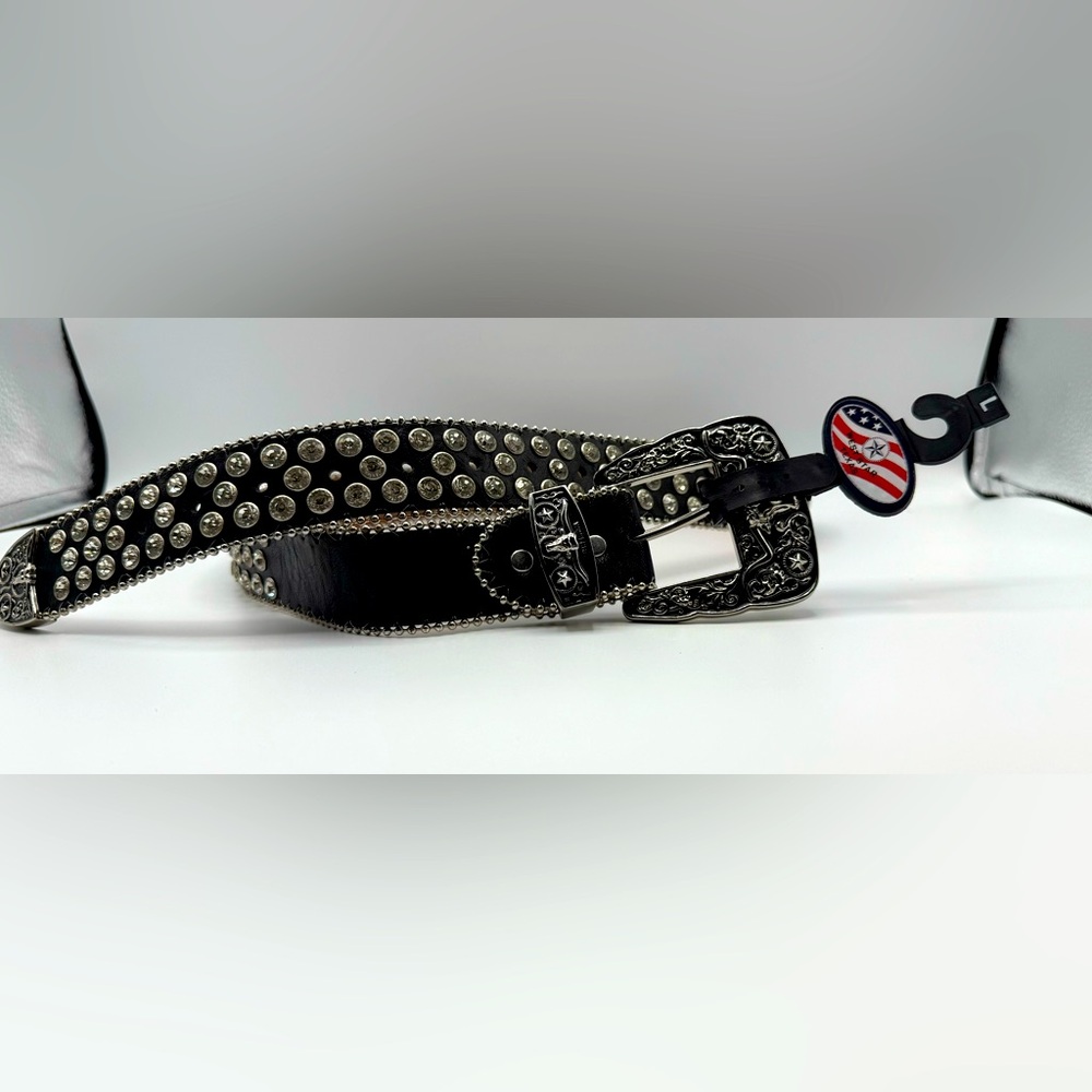West Star Texas Black Leather Concho Belt, Size Large